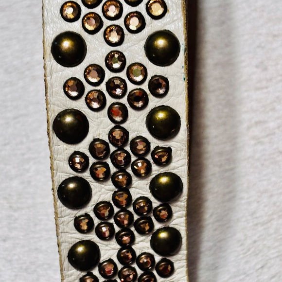 Leather Rock Studded Women’s Belt Ivory Size M34 Rhinestones Buckle main image 6